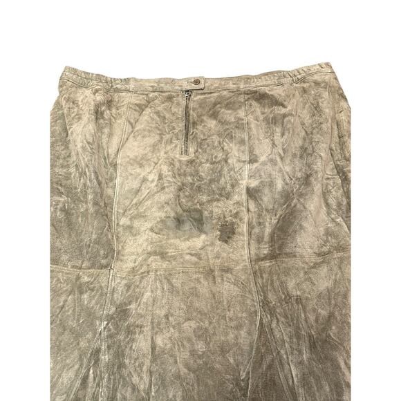 Vintage G.J.Hook Suede Leather Skirt Green 26W Button Zip Closure - Picture 6 of 10